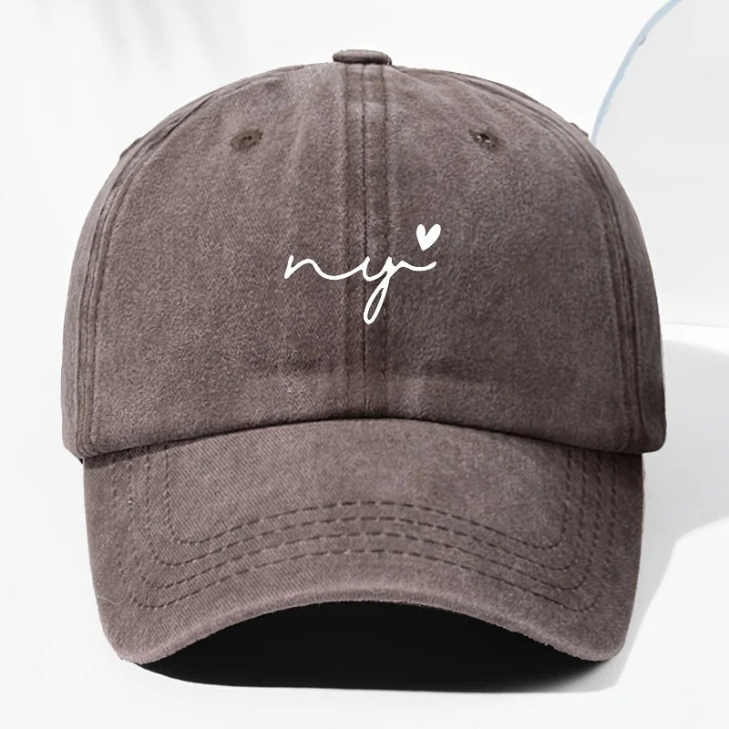 Small Heart Print Washed Vintage Baseball Cap Fashion Men Women Sun Hat