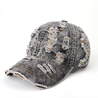 Retro Washed Denim Ripped Color Baseball Cap