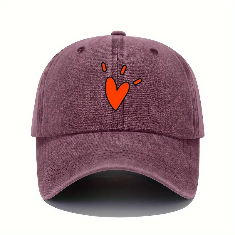 Retro Baseball Cap with Heart-Shaped Pattern