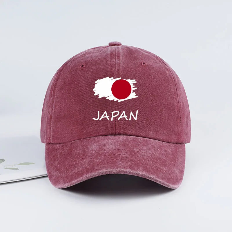 Flag Print Washed Baseball Cap Comfortable & Breathable Retro Patriotic Style Daily Commute Gift for Japan Enthusiasts
