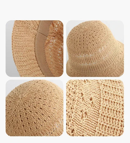 Women's Trendy Hollow Knit Bucket Hat - Breathable Summer Sun Cap