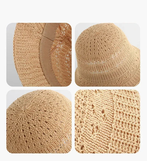 Women's Trendy Hollow Knit Bucket Hat - Breathable Summer Sun Cap