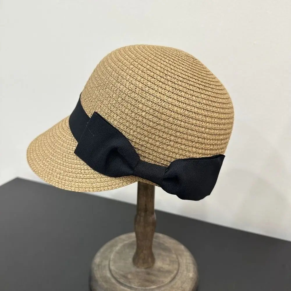 Elegant Wide Brim Bow Straw Hat Woven Bowknot Sunscreen Hat