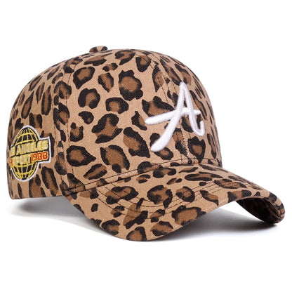 Unisex A Letter Embroidery Leopard Print Baseball Caps