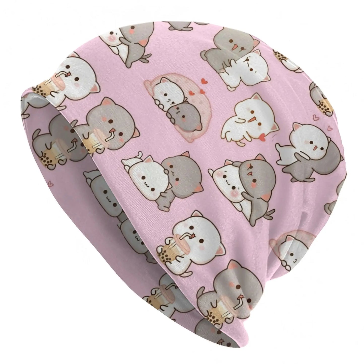 Kawaii Peach Cat Eating Strawberry Cake Caps Goma Mochi Men Women