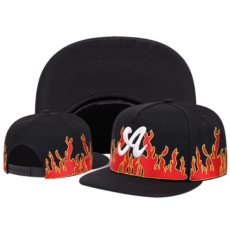 Personalized Creative Flat Edge Hat A Letter Flame Embroidered Snapback Hat Outdoor Daily Leisure Decoration HipHop Hat
