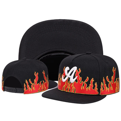 Personalized Creative Flat Edge Hat A Letter Flame Embroidered Snapback Hat Outdoor Daily Leisure Decoration HipHop Hat