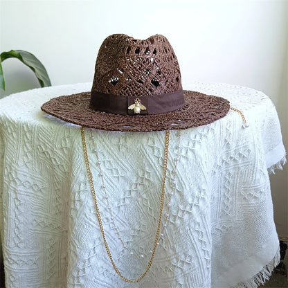 Fashionable Metal Bee Letter Ladies Party Dress Hats Travel Beach Sun Hat