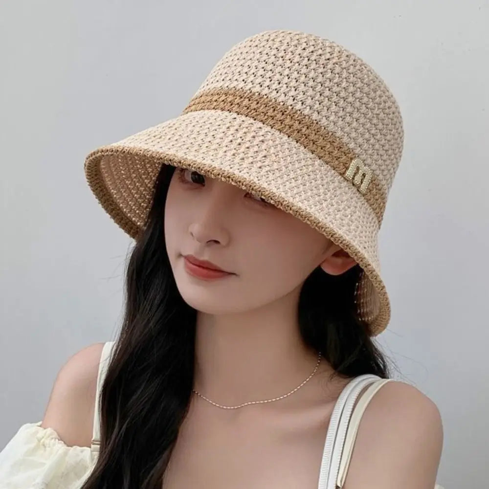 Fashion Knitted Bucket Hat Hollow Breathable Beach Cap