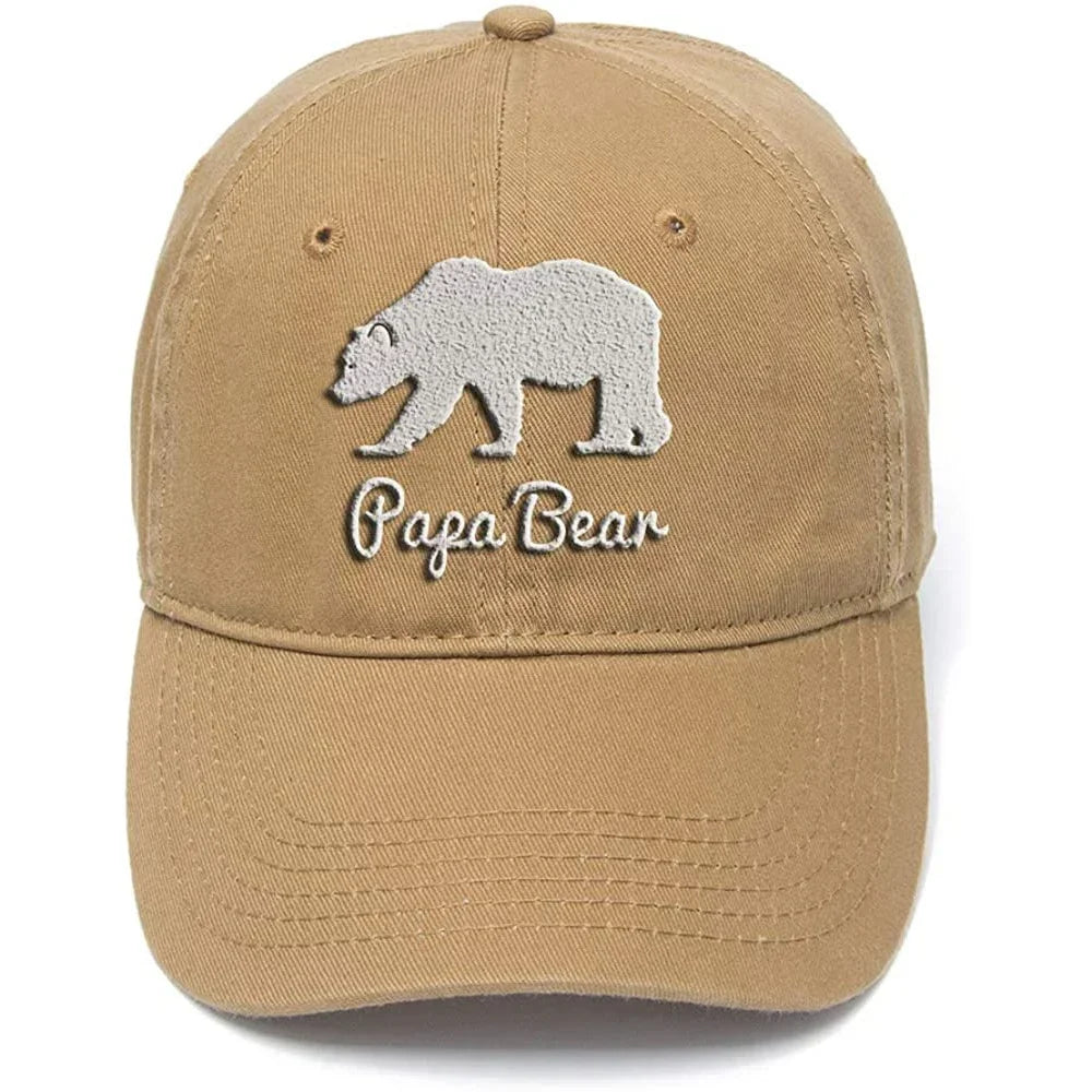 Lyprerazy Papa Bear Washed Cotton Men Women Unisex Hip Hop Cool Flock Printing Baseball Cap Dad Cap