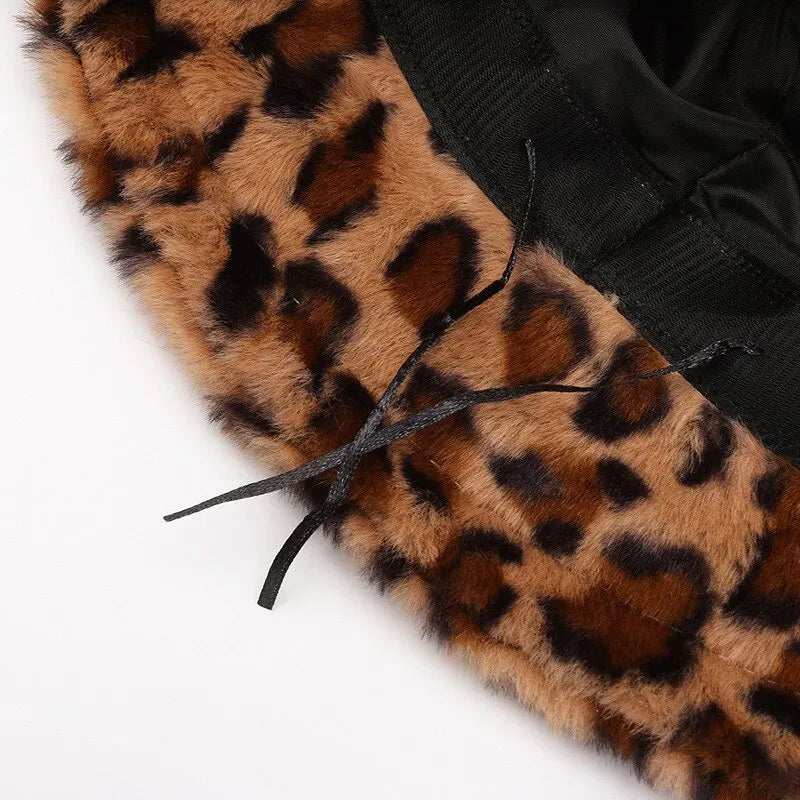 Hat Woman Winter Show Face Little Leopard Print Fisherman Hat