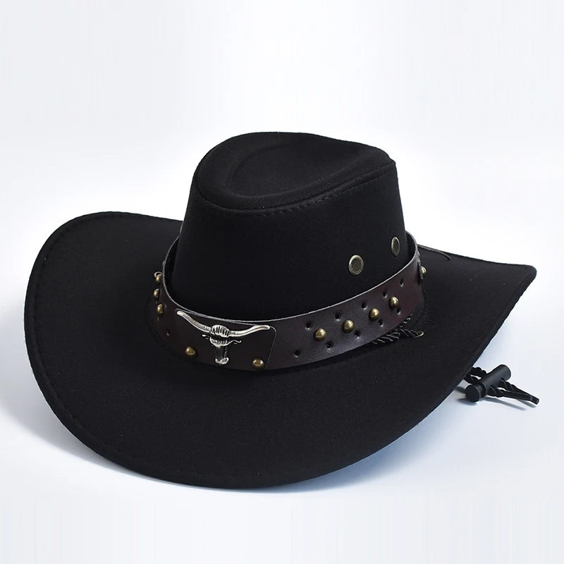 New Artificial Suede Western Cowboy Hats Vintage Big-Edge Gentleman Cowgirl Jazz Hat