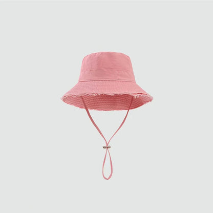 New Custom Logo Fashion Women Drawstring Torn Edge Bucket Hats
