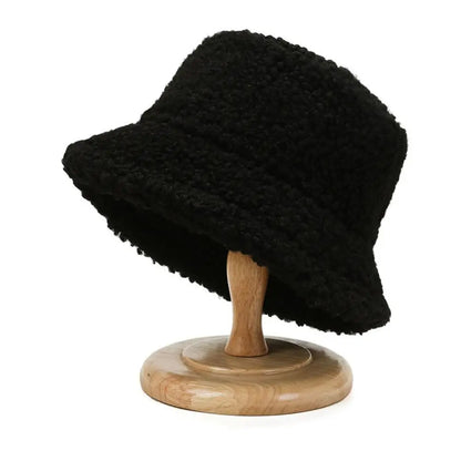 Winter Lamb Wool Soft Warm Bucket Hat Sun Cap Panama Hat Fisherman Cap