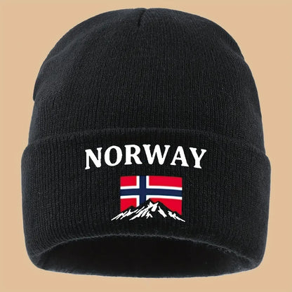 Lined Knit Beanie With Norway Embroidery Vintage Trucker Hat For Youth Couples