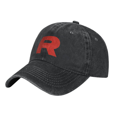Meowth Team Rocket Logo  Baseball Cap Vintage Distressed Denim Cartoon
