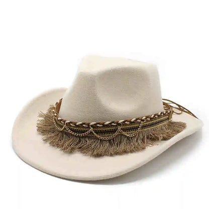 Wide Brim Fedora Hat With Braided Tassel Band - Church Jazz Hat