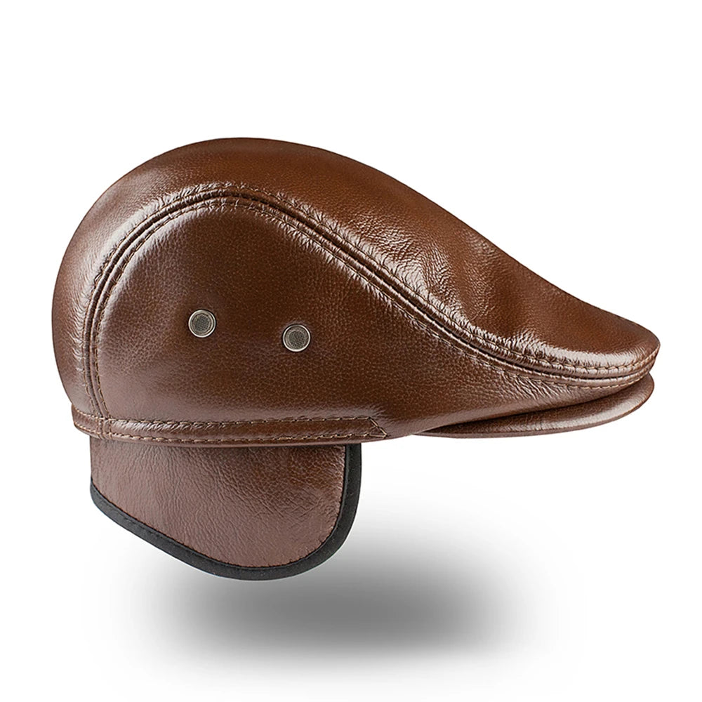 Men's Outdoor Leather Hat Winter Berets Male Warm Ear Protection Cap