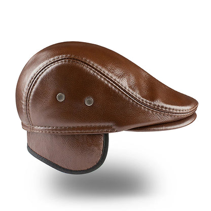 Men's Outdoor Leather Hat Winter Berets Male Warm Ear Protection Cap