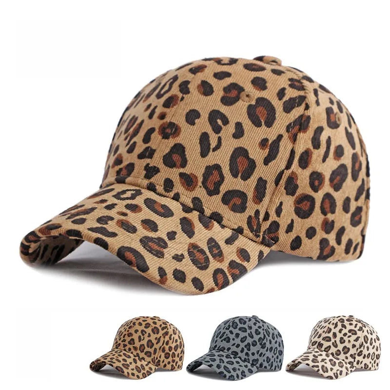 Women Winter Hat Leopard Pattern Corduroy Baseball Cap