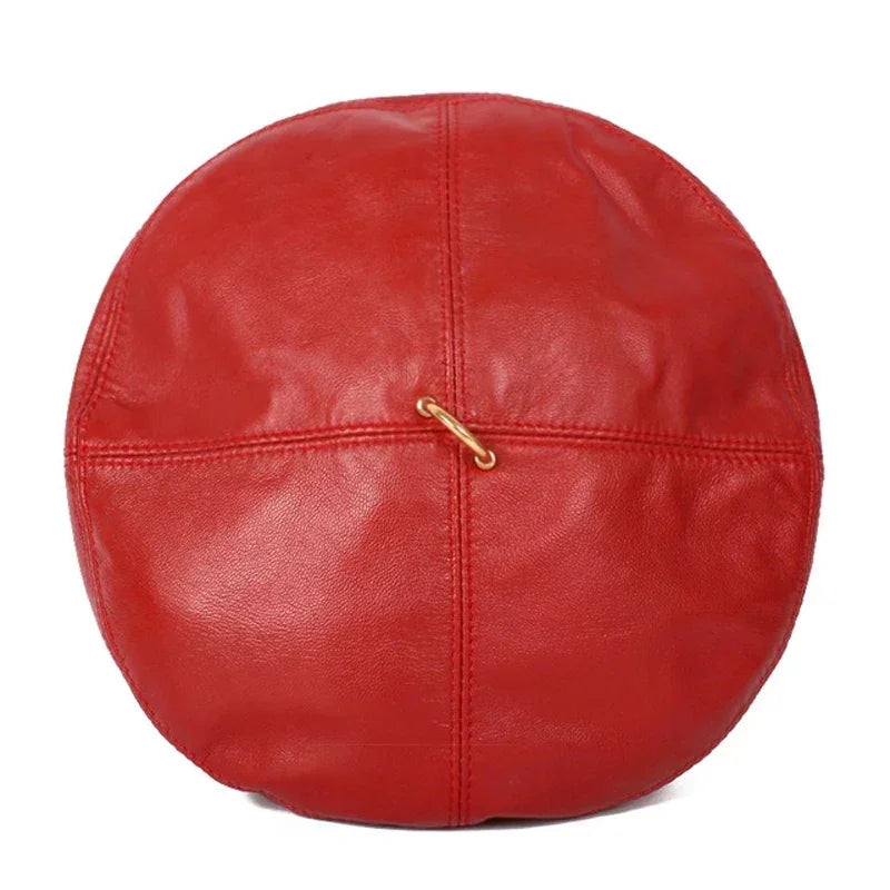 2025 Spring 100% Real Leather Beret Hat Women