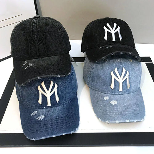 2026 New Unisex Letter Embroidery Hole Denim Baseball Caps