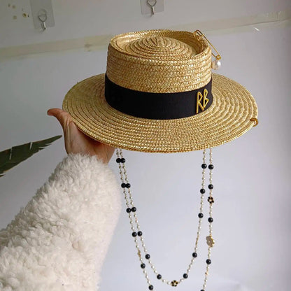 Chain Summer Straw Hat Pork Pie Hat