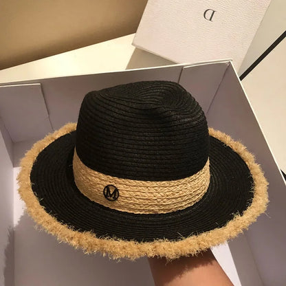 New Raffia Beach Hat For Women, Sun Protection Wide Brim Summer Vacation Hat