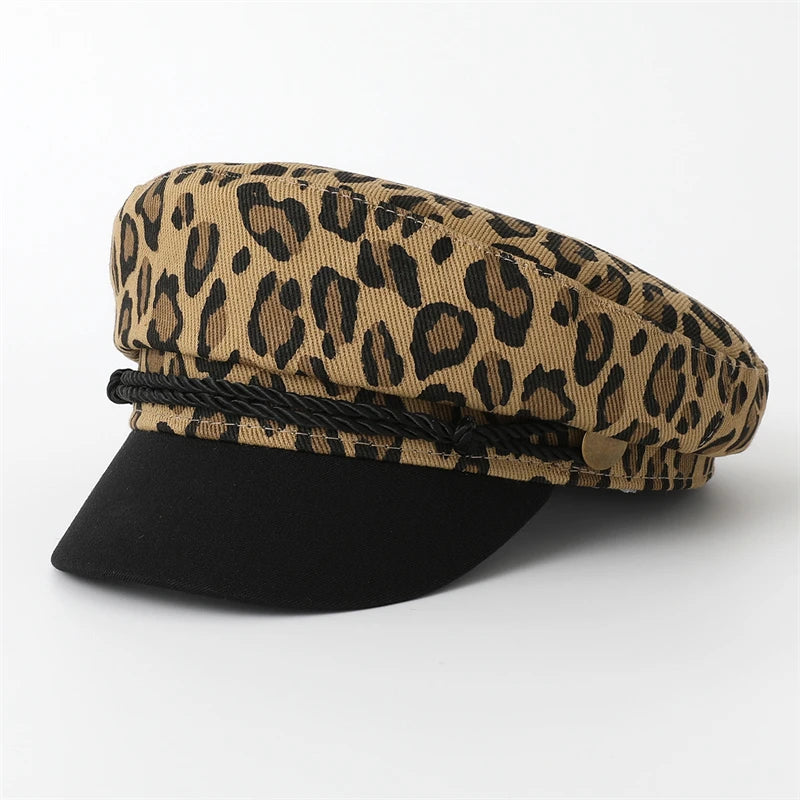 Women Leopard Berets Autumn Winter Vintage Octagonal Cap
