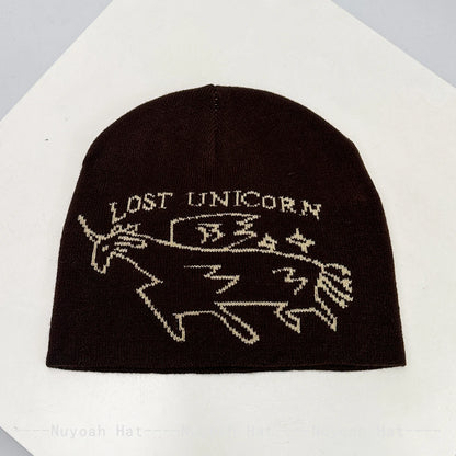 New Men Women Korean Jacquard Unicorn Letters Knitted Hats