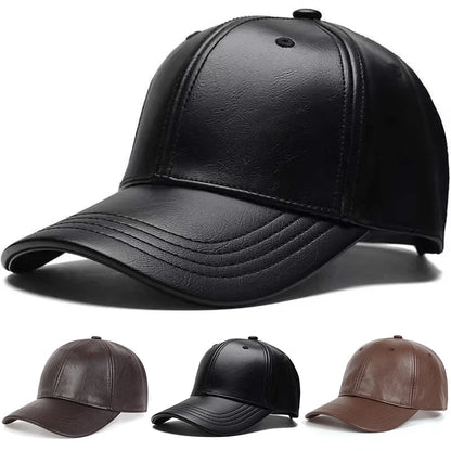 Unisex Solid Men Women Baseball Cap PU Leather