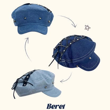 Spring And Summer New Sweet Cool Babes Denim Flat Top Painter Hats