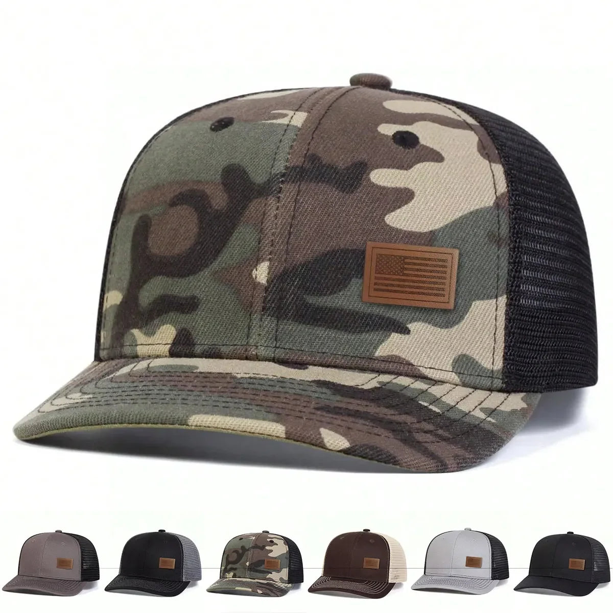 Unisex American Flag Leather Label Baseball Net Caps Spring Summer