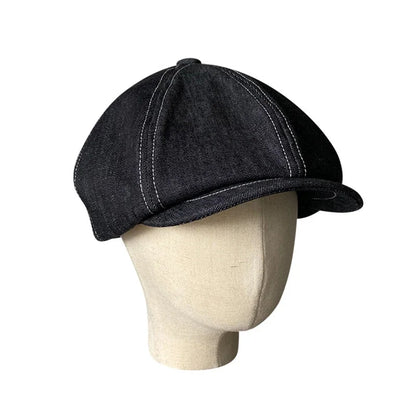 High Quality Newsboy Caps Men Women Black Beret British Gatsby Cap Spring Autumn Denim Fabric Hat