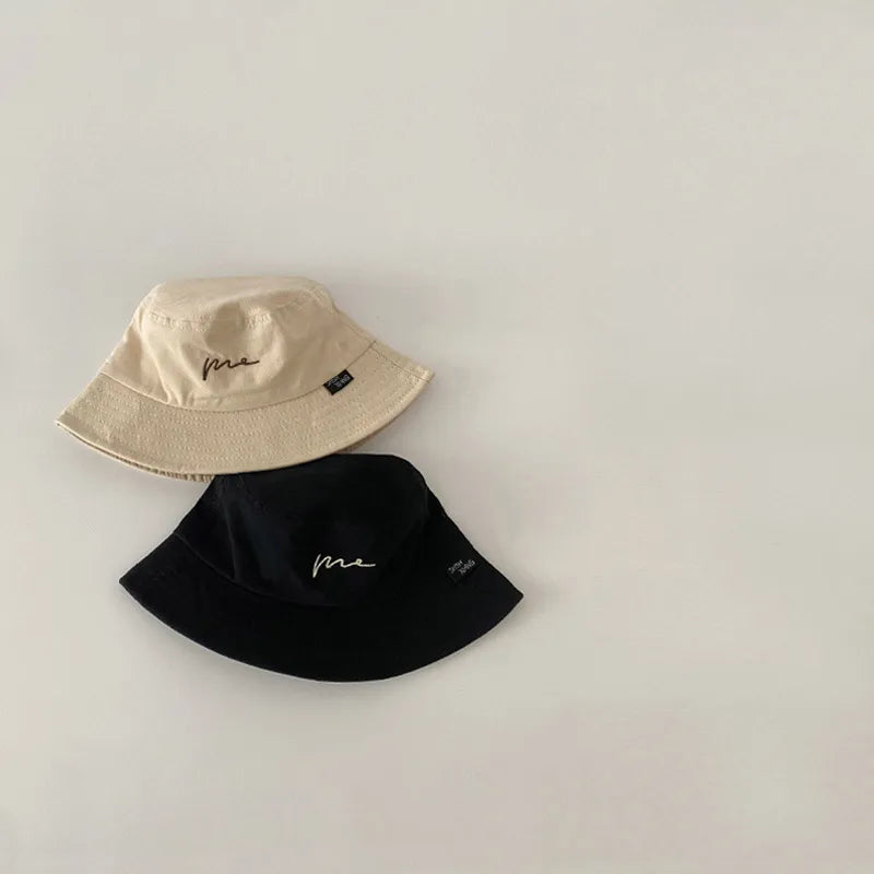 Embroidery Letter Fisherman Hat For Children Sunshade Bucket Cap Solid Cotton Kids Basin Caps 2-6 Year