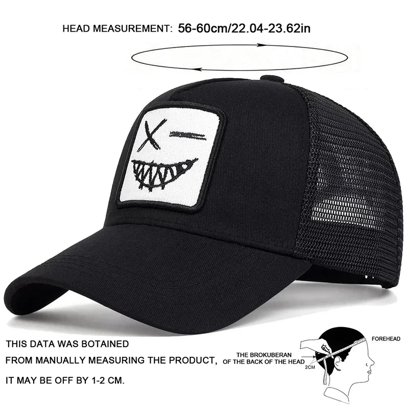 Unisex X Smiling Face Teeth Embroidery Baseball Net Caps