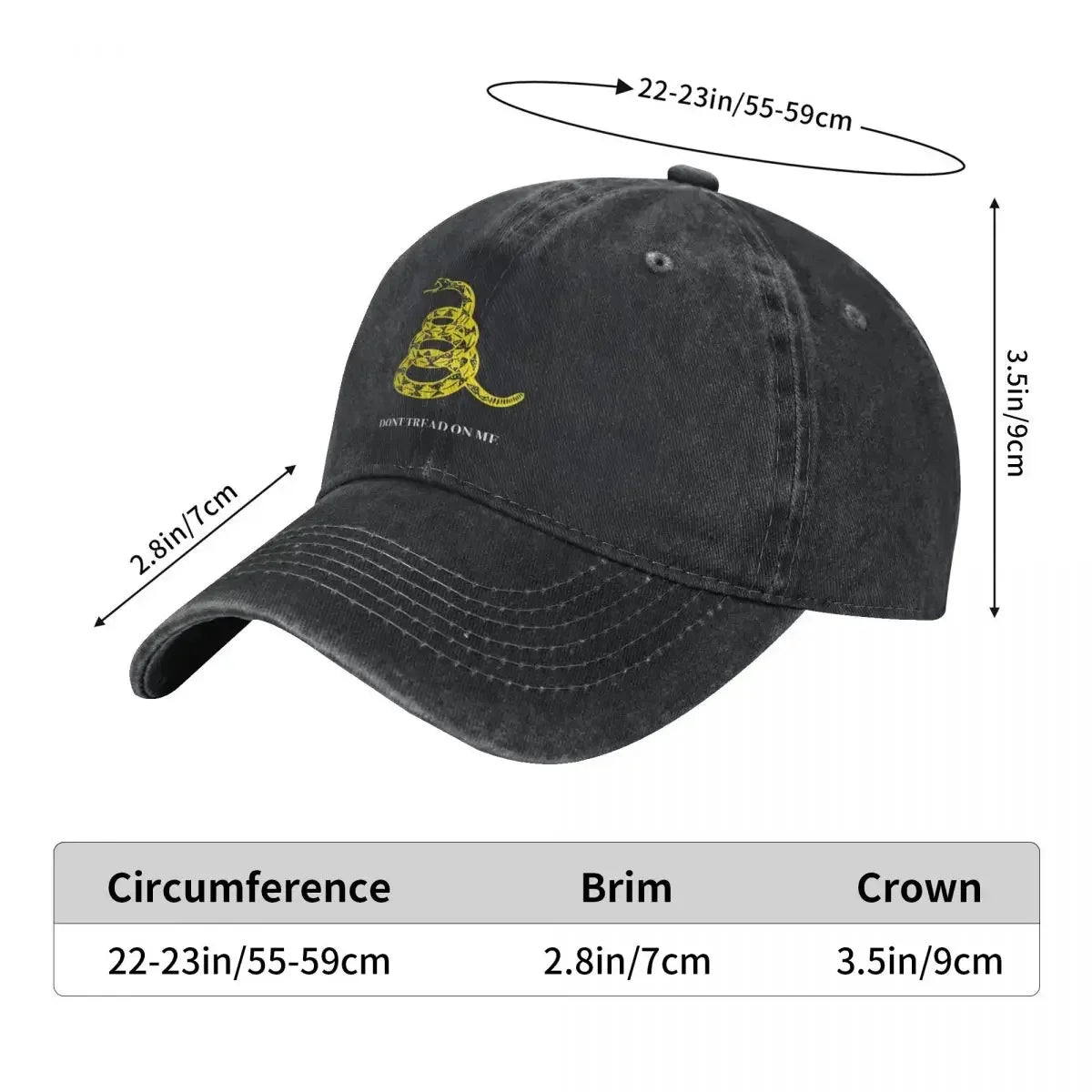 Gadsden Flag Don't Tread On Me Libertarian Denim Baseball Cap Yellow Outdoor