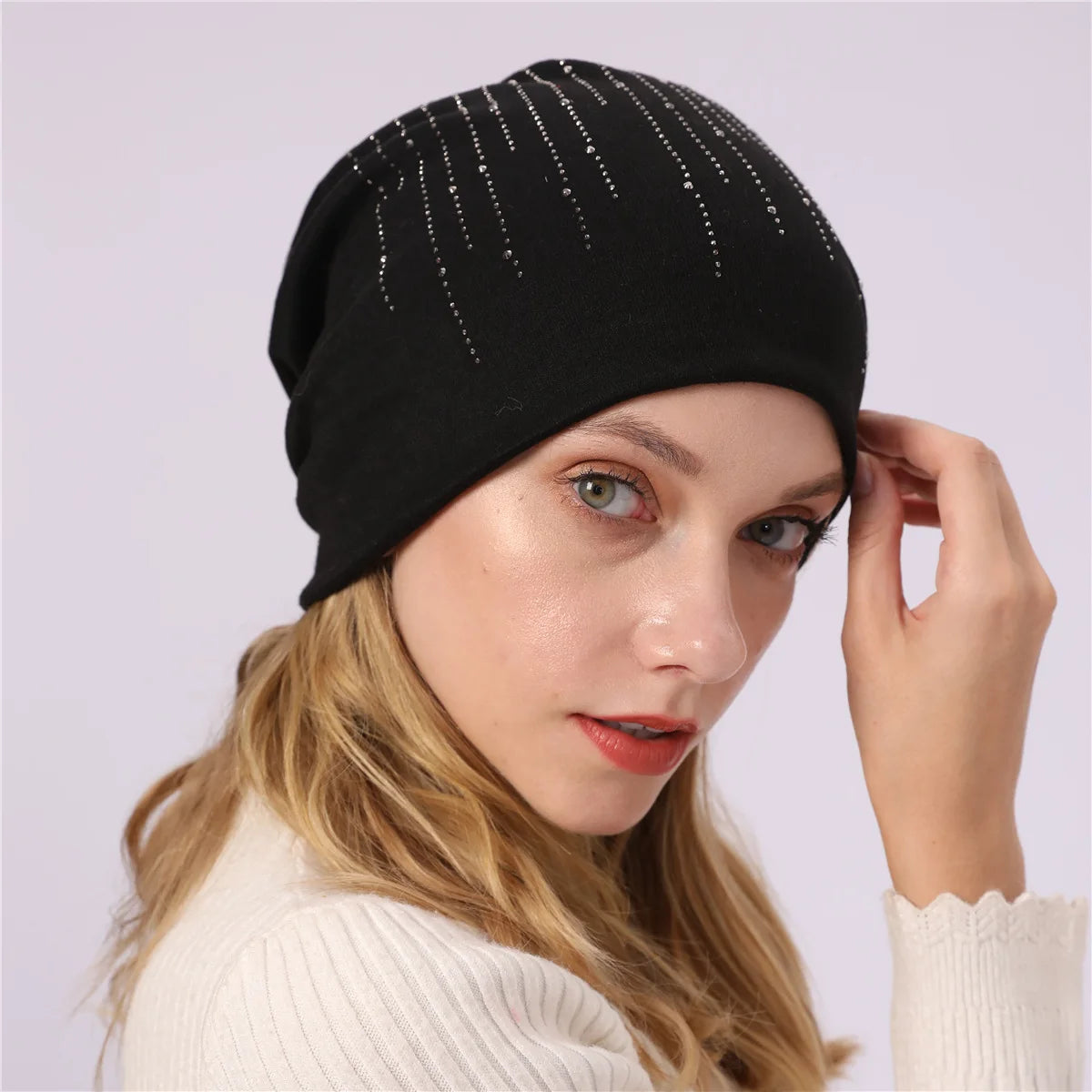Women's New Double-Layer Cotton Bead Pullover Hat