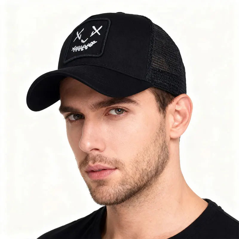 Breathable Duckbill Cap Sun Protection Unisex Hip-Hop Smiley Face Embroidered