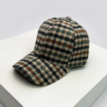 Men Women Woolen Cloth Stripe Check Baseball Caps