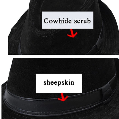 Men Genuine Leather Suede Cow Skin Nubuck Brown Fedoras Hats Women