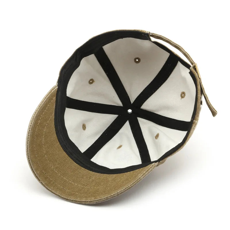 Retro Short Brim Baseball Cap Solid Color Adjustable Cotton Peaked Cap For Men Women Summer Casual Sun Hats