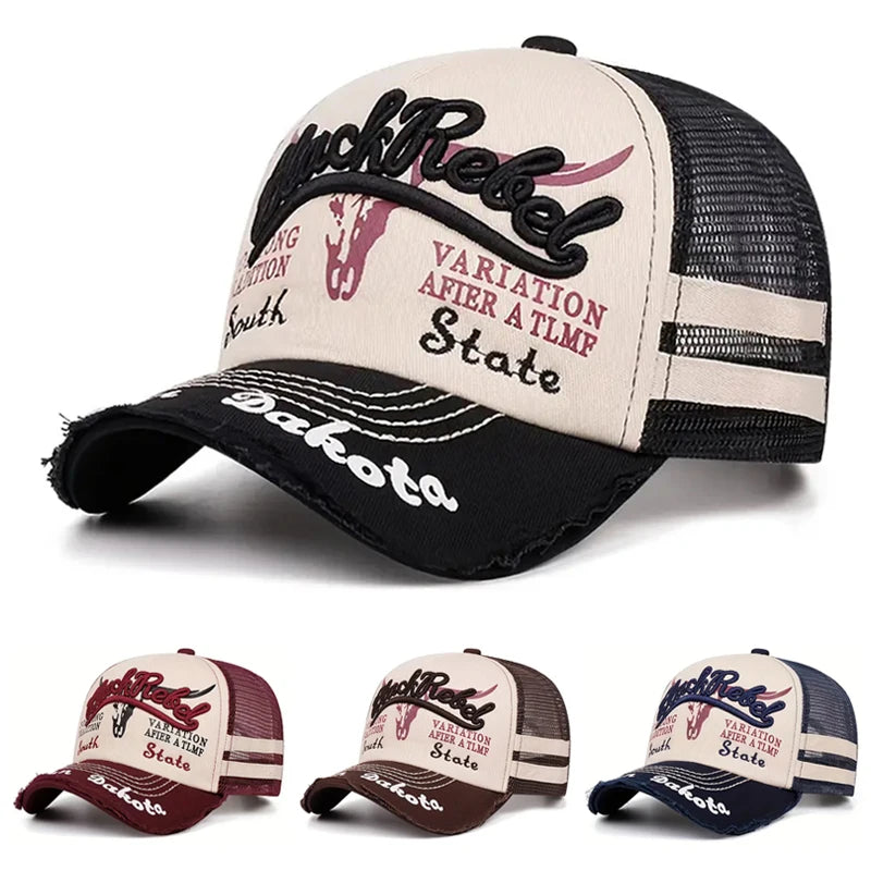 Creative Mesh Hat Cow Head Side Patched Embroidered Hip Hop