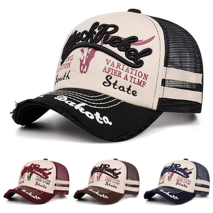 Creative Mesh Hat Cow Head Side Patched Embroidered Hip Hop