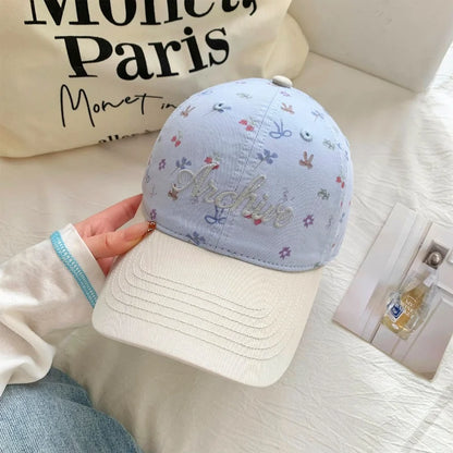 Korean Floral Letter Embroidered Baseball Cap