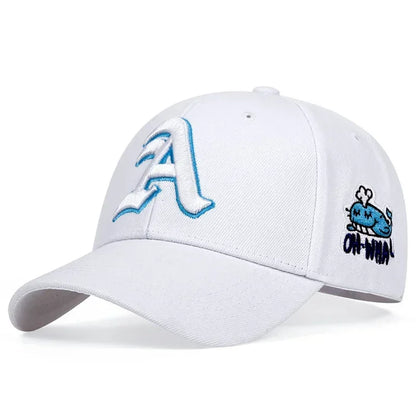 Unisex Gothic Letter A Side Whale Embroidery Baseball Caps Spring and Autumn