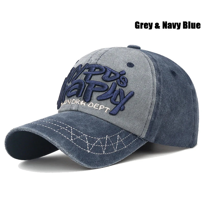New Fashion Unisex Three-Dimensional Letter Embroidery Design Washed Distressed Craft Cotton Baseball Cap