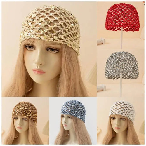 New Adult Hair Cap With Hollow Design Solid Color Knitted Mesh Cap