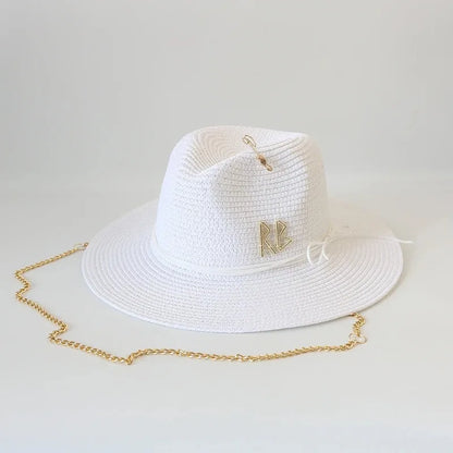 Fashionable Metal RB Letter Straw Sun Hats
