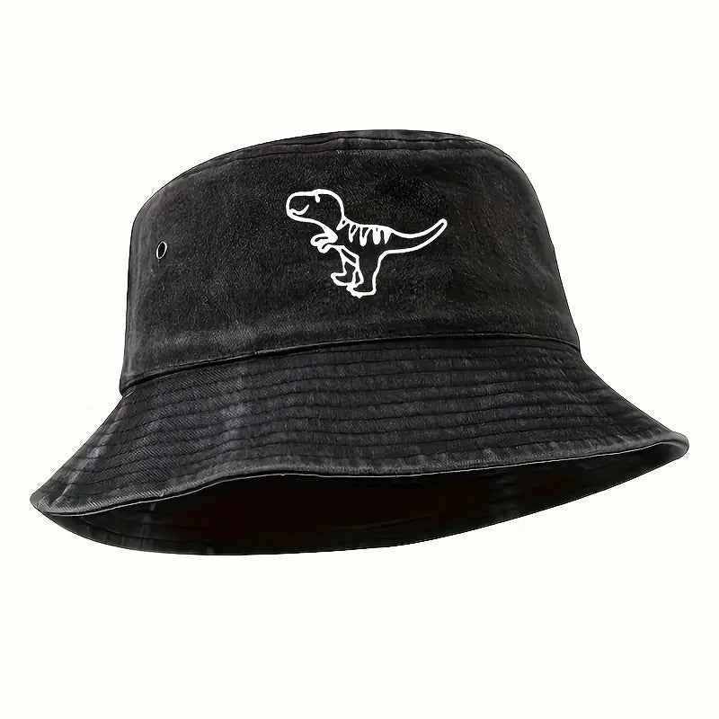 Fisherman's Hat Retro Washed Hat Flat Top Sunshade Hat Dinosaur Print